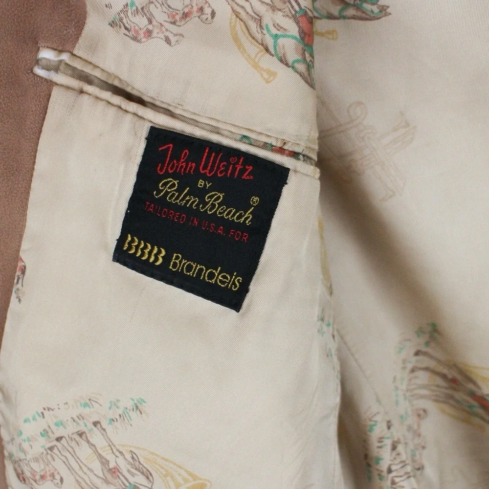 Vintage John Weitz Palm Beach Suede‎ Blazer Jacket Tan Brown Lined USA Made 40R